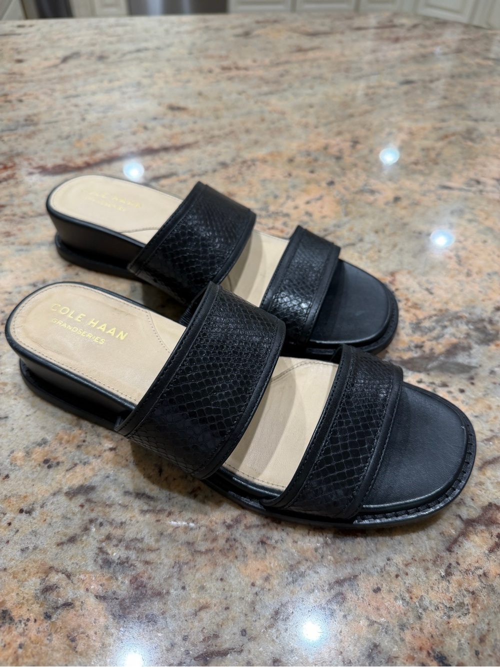 Cole Haan Wesley Black Double-Strap Leather Slide Mules Size 6